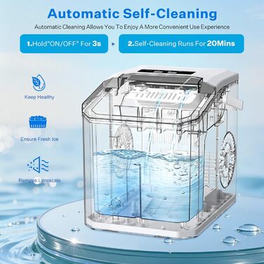 Льодогенератор Ice Cube Maker 12 кг/24 год, 2 розміри кубиків льоду, самоочищення, білий - для дому, офісу, бару