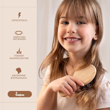 Бамбукова щітка для волосся Lampox з щетиною кабана, масажна щітка для голови, розпушувач для довгих волосся та кучерів, підходить для жінок, чоловіків та дітей (овальна, для дітей)