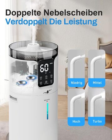 Ультразвуковий зволожувач повітря для великих приміщень 16 л, верхній залив, тихий, 1000 мл/год, до 100 м², з прохолодним туманом та аромадіфузором, для дитячої кімнати, офісу, рослин, білий