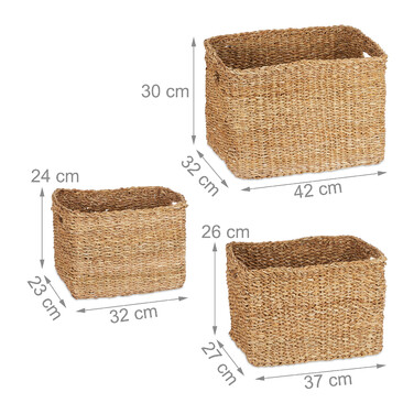 Relaxdays 3-Piece Seagrass Storage Basket Set