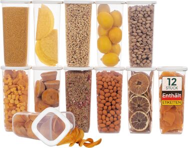 Контейнери для зберігання Uandu з кришкою, герметичні - набір 12 шт. | Органайзери для кухні | Без BPA | 12 x 1750 мл