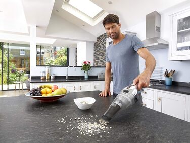 Акумуляторний пилосос ручний BLACK+DECKER Dustbuster NVC220WBC 7.2V (1.5Ah), сірий металік, 385 мл, без мішка, з насадкою для щілин та док-станцією