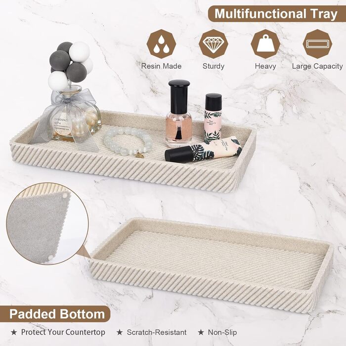 Bathroom Accessory Set, 4-Piece, Lotion Soap Dispenser, Toothbrush Holder, Qtip Holder, Vanity Tray for Decoration, Bathroom, Countertop, Vanity Organizer, Beige