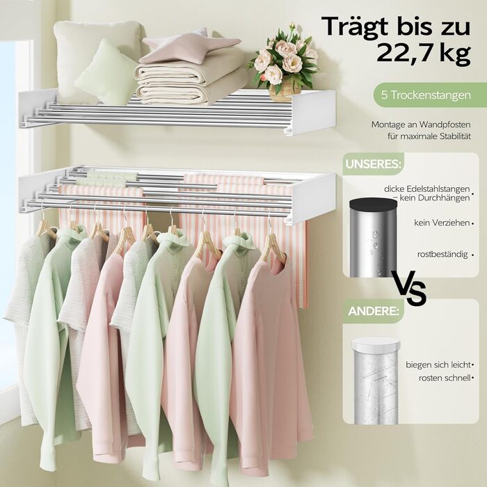 Настінна сушарка для одягу розкладна 32', Біла - Kleidung zusammenklappbar, Handtuch-Trockengestell