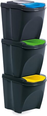 Trash Can Waste Bin Recycling System 75L - 3x25L Containers Sorti Box Waste Sorter 3 Colors from rg-vertrieb (Anthracite)