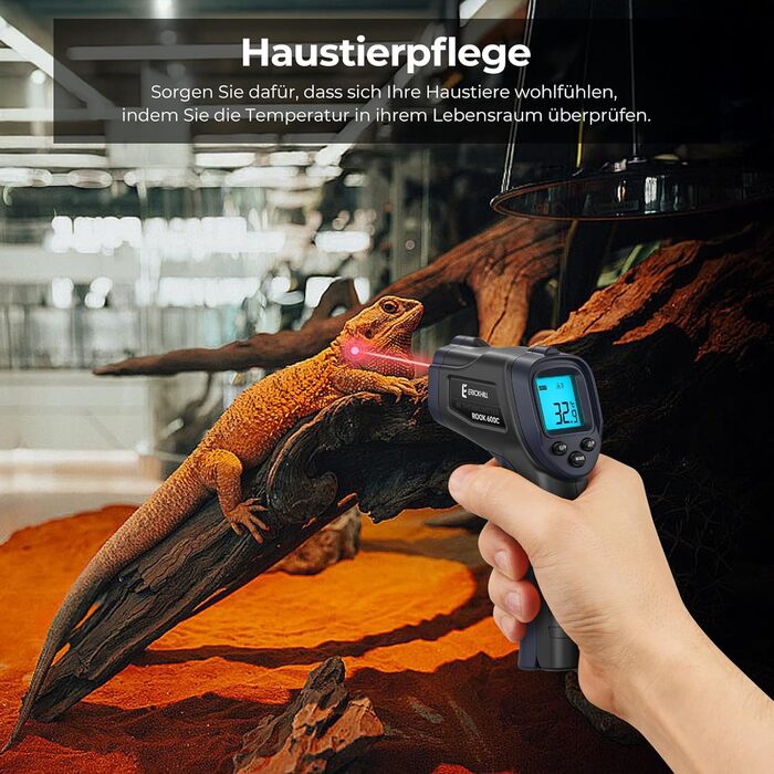 Інфрачервоний термометр ERICKHILL -50℃~600℃ безконтактний лазерний пістолет для вимірювання температури з LCD-дисплеєм, регульованою емісією - для приготування їжі/барбекю/морозильної камери/промисловості, чорний/синій, 600℃, базова версія