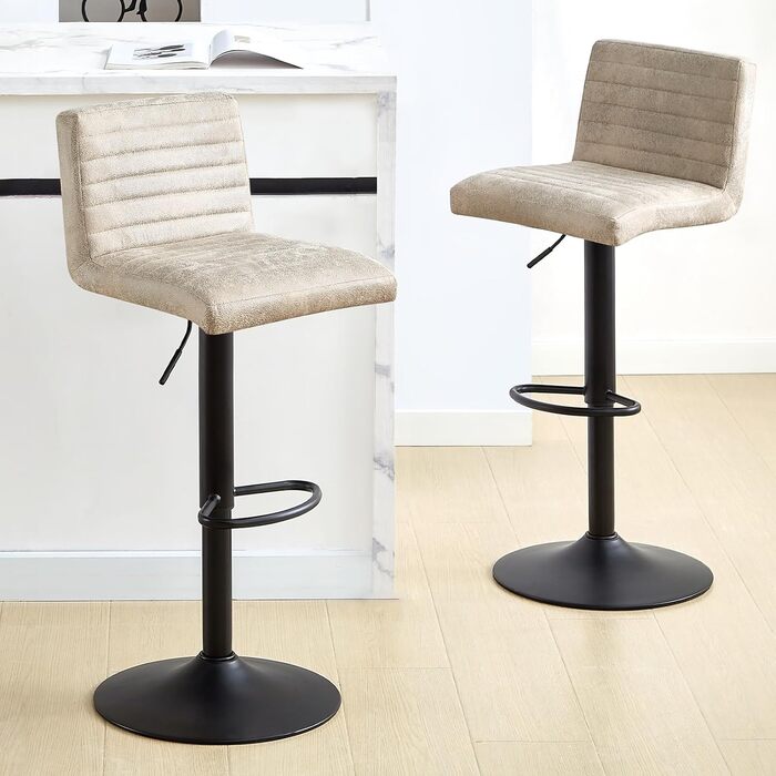 JYMTOM Adjustable Bar Stools Set - Velvet Upholstered Swivel Counter Stools for Bar, Kitchen, Bistro, Cafe & Dining Room (Set of 4, Beige)