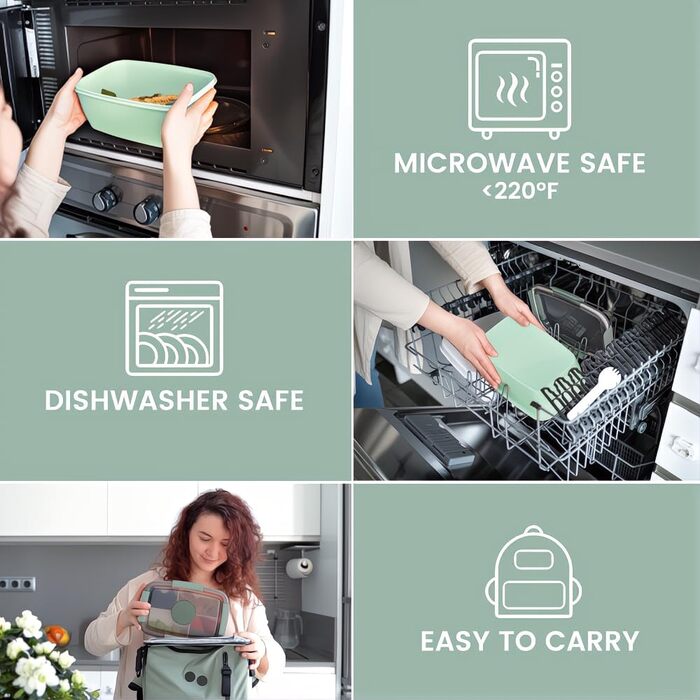 Ланчбокс Bugucat 2000 мл, витримує протікання, бенто-бокс з відділеннями для їжі, контейнер для салату, набір з виделкою, для школи, пікніка, чорний (2000 мл)