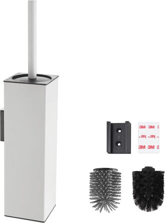 Настінна щітка для туалету BVL, тримач без свердління, 2 насадки, силіконова щітка для унітазу, кутова, білий матовий