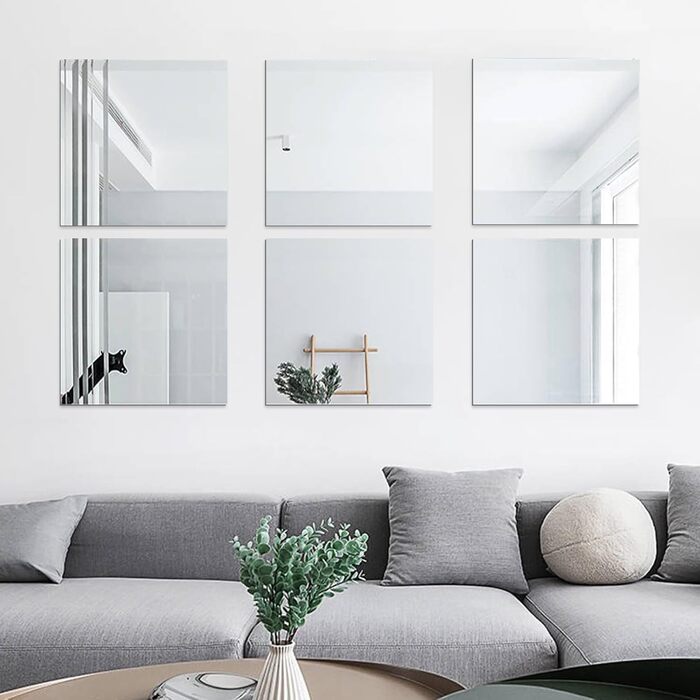 6 дзеркал самоклеючих, 30 x 40 см, акрилові, для стін та шаф, 6 шт.