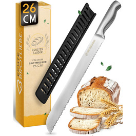 Ніж для хліба KRUSTENZAUBER з хвилястим лезом, 20 см, з нержавіючої сталі, для точного та легкого нарізання, великий ніж для хліба та булочок (26 см)
