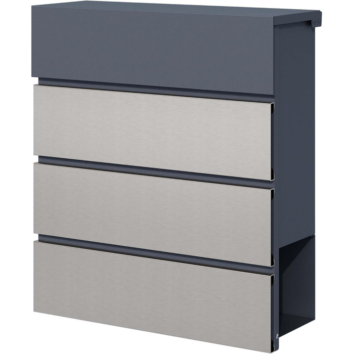 Поштовий ящик настінний сталевий V63 антрацит з дерев'яним декором 410x130x370 мм, з замком, плавним закриттям та відділенням для газет