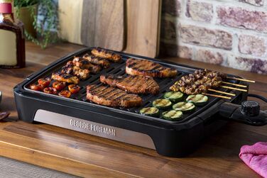 George Foreman Smokeless Grill - Indoor BBQ with Adjustable Temperature, Dishwasher-Safe Grill Plate, and Fat Tray