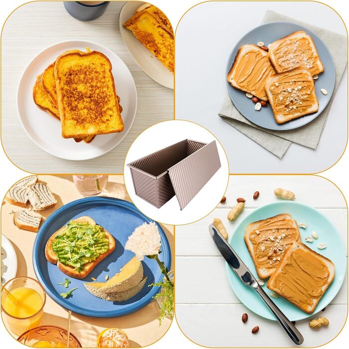 Форма для випікання хліба з кришкою GBACHOOSE, 1000 г, золота, 32x12x11 см – форма для тостового хліба, кексу, булочок, випічки