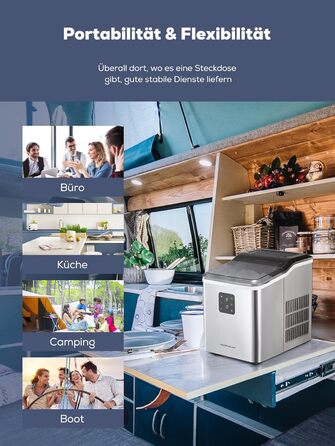 NORTHCLAN Stainless Steel Ice Maker - 14kg Capacity, 2 Sizes, Self-Cleaning, Fast Ice Production, LED Display, 2L Tank, Includes Scoop & Basket