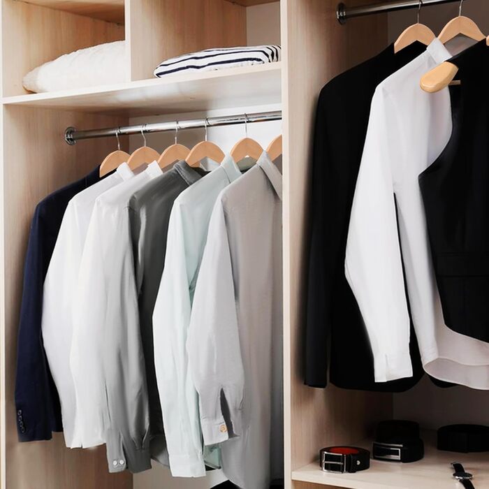 ABHENG Wooden Clothes Hangers, 10-Piece Suit Hangers, 360° Swivel Hook, for Jackets, Shirts, Suits, Coats, 44 x 5.5 x 23 cm (L x W x H), Natural Color AWY0410N