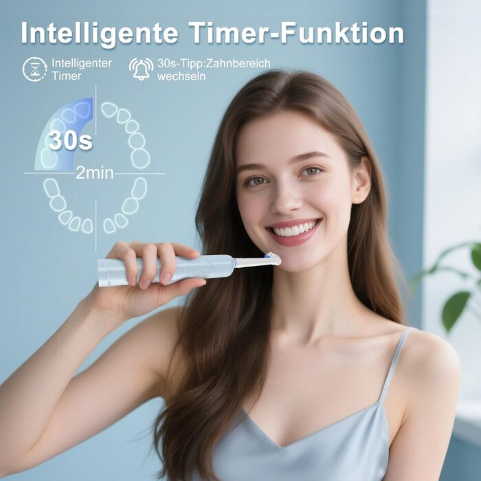 Електрична зубна щітка для дорослих Rotierende з 8 насадками, 3 режимами чищення, акумулятором на 50 днів та Smart-таймером 2 хв - Чорна