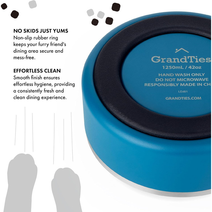 Нержавійна чаша для собак та котів GrandTies з гравіюванням, ізольована, велика (1890 мл, 1250 мл), кобальтово-синій