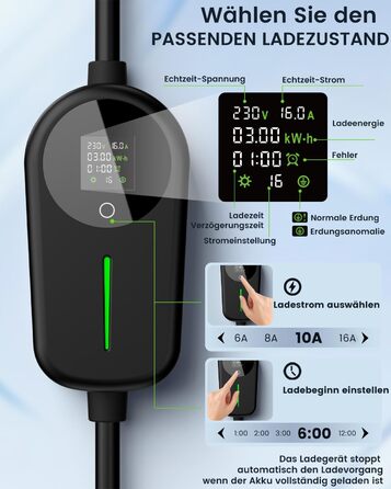 Кабель для зарядки електромобіля EzGoGo Type 2 Schuko 3.7 кВт 8м, LCD-дисплей, IP65, для EV/PHEV (IEC 62196-2)