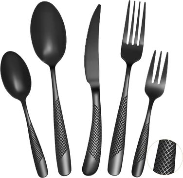 Набір столових приборів FANTICDE на 4 особи, 20 предметів, нержавіюча сталь, чорний матовий, з ножем, виделкою, ложкою, преміум-якість, для посудомийної машини