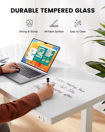 Електричний скляний стіл ErGear 120x60 см з регулюванням висоти, висувною шухлядою, для дому та офісу, біла скляна стільниця, білий каркас