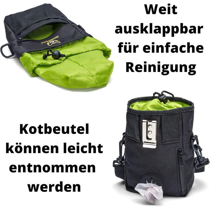 Сумка для корму для собак великих порід, 4 в 1 | Для тренувань, з бананкою, кліпсою, лямками | 4 відділення для ласощів (19x14x7 см)