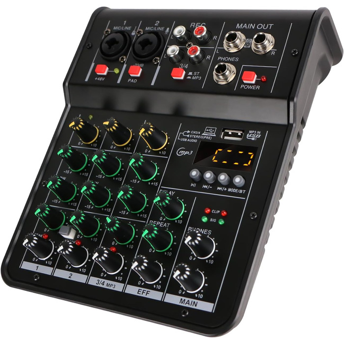 Аудіомікшер M4 з 4 каналами, 48V, Bluetooth, для студії, караоке, портативний, DJ-консоль