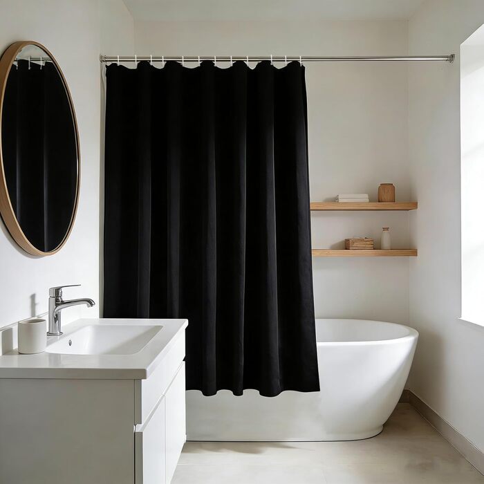 Штора для душу YISURE 150x150 см чорна, текстильна, поліестер, з металевими люверсами, машинне прання