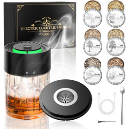 iDiskk Набір для копчення коктейлів: електричний димогенератор для віскі, вбудований запальник, 6 дерев'яних стружок для Old Fashioned, бурбон, міксологія