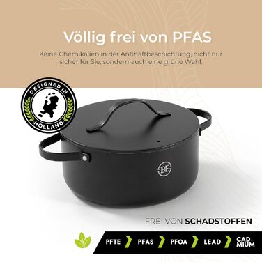 Каструля Be Living Essential з кришкою, 24 см, 4 л, антипригарне покриття Keramik Antihaft, для індукційних плит, без PTFE та PFOA, чорна
