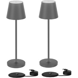 LED акумуляторна настільна лампа Klighten 2 шт. з регулюванням яскравості, для дому та вулиці, з USB зарядкою, 3000K, IP54, алюміній (темно-сірий)