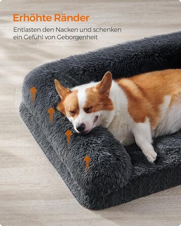 Ліжко для собак Feandrea FluffyHug, XXL, для великих собак, з м'яким наповнювачем, знімний та пральний чохол, 122 x 85 x 19 см, сірий Ombré PGW234G01V1