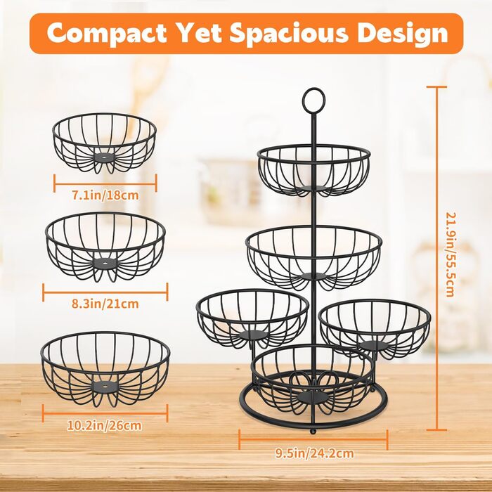 PouHenier 5-ярусна металева етажерка для фруктів та овочів, чорна, для кухні