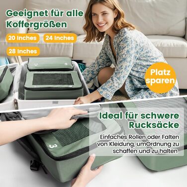 Органайзери для валізи - набір 8 шт. (зелені) - для подорожей, ручної поклажі, рюкзака