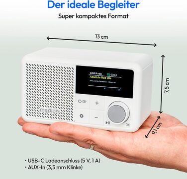 MEDION S66822 Портативне міні-радіо DAB+ з Bluetooth, акумулятор до 6,5 годин, дисплей, телескопічна антена, таймер сну, будильник, AUX, USB-C, зелений