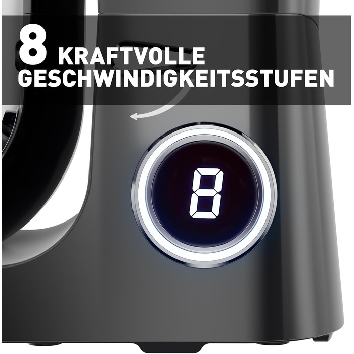 Кухонна машина Heinrichs 2500W з двома гаками для тіста, міксером та вінчиком, 8 швидкостей, чаша 7л з нержавіючої сталі, тиха, з титановим покриттям