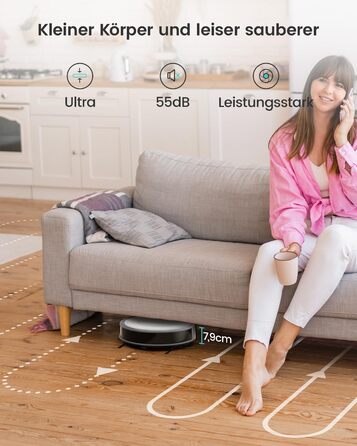 Робот-пилосос LEFANT M310 сірий: потужність 4500Pa, 180 хв роботи, Wi-Fi керування, для тварин та твердих поверхонь