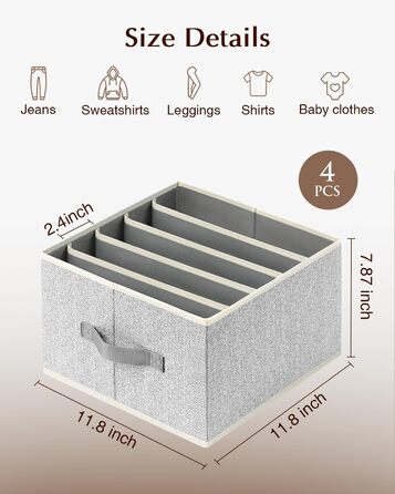 4 Piece Drawer Organizer, Jeans Closet Organizer, Foldable Storage Box with Compartments for Storing Clothes, Jeans, Shirts, Blankets, Underwear (12in. 4 Pack, Assorted)