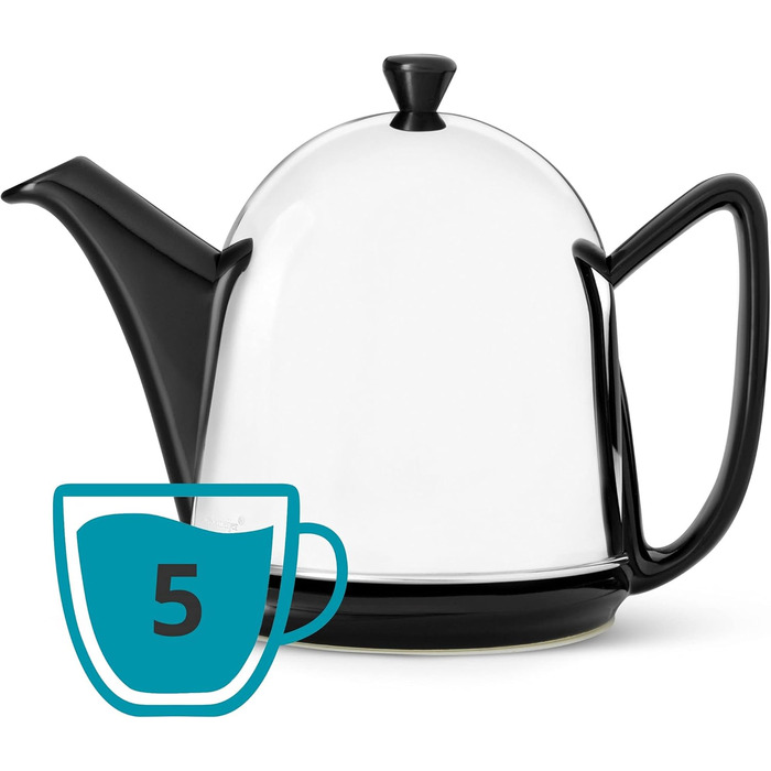 Bredemeijer small white ceramic teapot 1.0 Liter with stainless steel lid (Black, 1.0 L)
