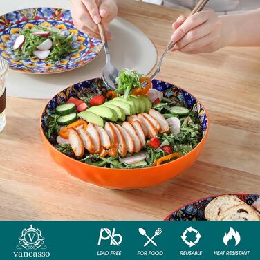 Набір тарілок Vancasso (4 шт) для супу та салату, кераміка, 2340 мл, червоний та помаранчевий, придатні для миття в посудомийній машині та мікрохвильовій печі