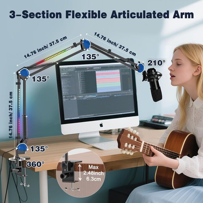 Тримач для мікрофона з RGB підсвіткою: регульований кріплення на стіл для TikTok Live-Streaming та співу