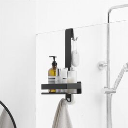 Kelelife Shower Shelf for Hanging, Shower Shelf No Drilling, Stainless Steel Shower Shelf with Hooks for Frameless Glass Door, Shampoo Holder for Shower (Black)