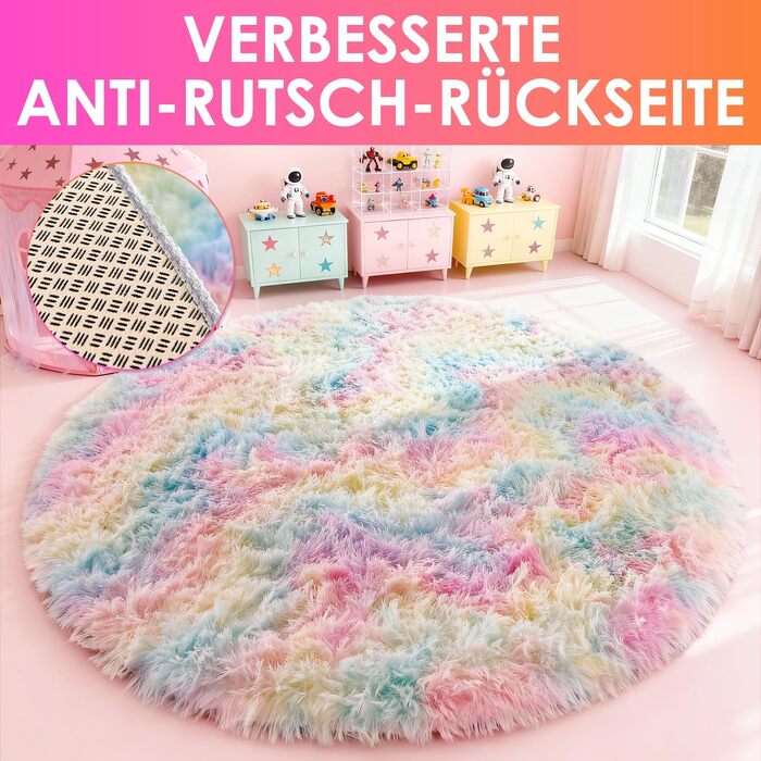 Килим круглий дитячий 100 см Райдуга, м'який, пухнастий, нековзний, пральний для кімнати