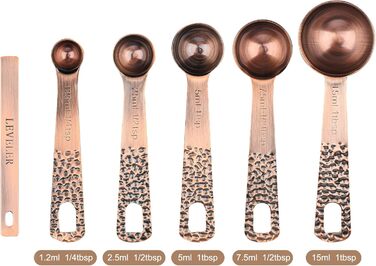 Measuring cup and spoon set, copper measuring cups and spoons, metal measuring cups, spoons, 4 kitchen measuring cups & 5 measuring spoons & 1 leveling tool, metric baking measuring cups and spoons