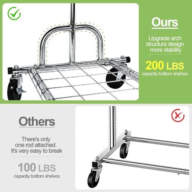 Heavy-Duty Clothes Rack, SPECILITE 2-in-1 Clothes Rack Stable with Wheels and Shelves, Load Capacity 217 KG, Adjustable Metal Heavy-Duty Garment Rack on Wheels