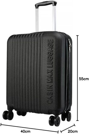 Чемодан ручної поклажі Cabin Max Anode – легкий, з жорстким корпусом, 4 колеса, кодовий замок (55x40x20 см, чорний)