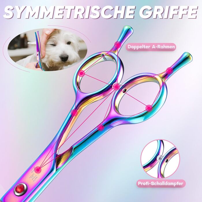 Професійна шерстьрізка Chunker для собак середніх та великих порід, японська сталь 440C, кольорова (Rainbow-curved)