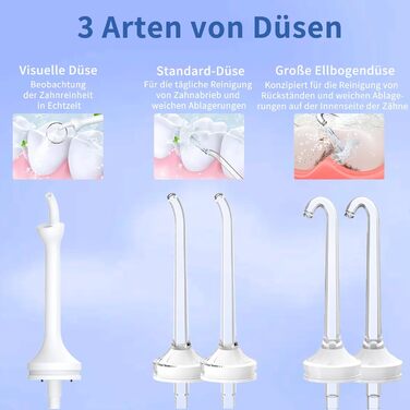 Електричний ірригатор для порожнини рота VITCOCO 1080P WiFi, 350 мл, бездротовий, з 5 насадками, IPX7, білий