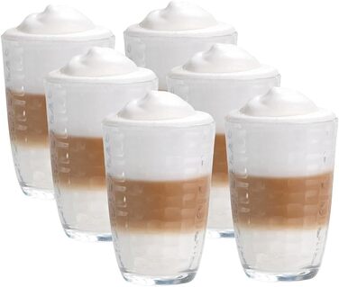 Vitrea 6-Piece Latte Macchiato/Coffee Glasses Set - 370ml, 6 Drinking Straws 23 cm, 1 Brush (6 Mattila 390ml)