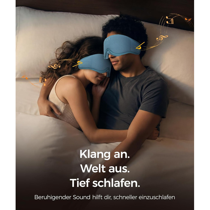 Маска для сну з навушниками LOVE EYE Bluetooth, 3D для зручного сну на боці, бамбукова тканина, чорний/синій (Enzianblau)